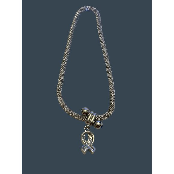 Silver Mesh Bracelet With Blue & Red Rhinestone Ribbon Pendant - Picture 9 of 10